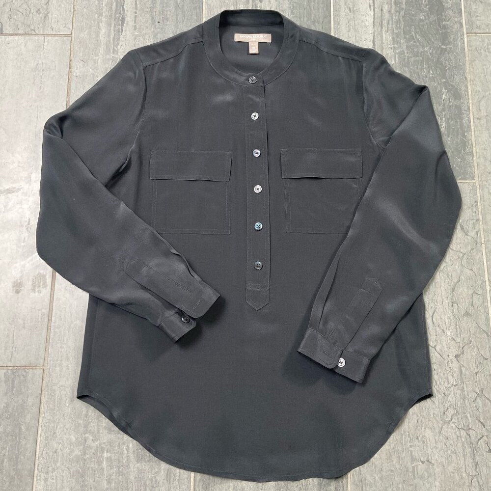 Banana Republic Silk Tunic Blouse Shirt Gray Size XS Petite